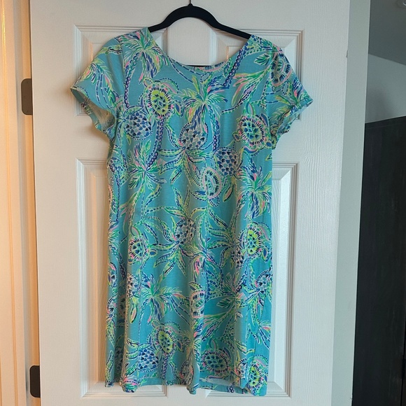 Lilly Pulitzer Kimi Cotton Swing Dress Bermuda Blue Turtle Size L - Picture 3 of 6